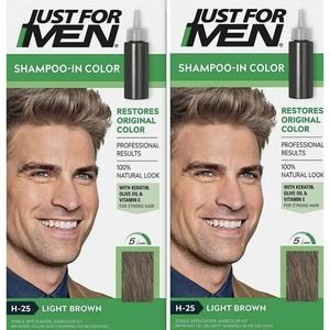 2 Pack Just For Men H-25 LIGHT BROWN Hair color Shampoo In